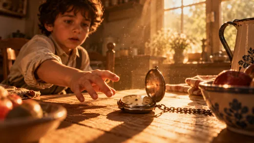 Le souvenir redevient net : une montre de gousset sur une table en bois